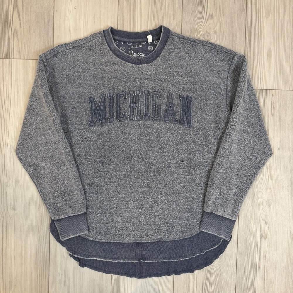 Women's Medium Pressbox Navy Michigan Wolverines Ponchoville Pullover Sweatshirt